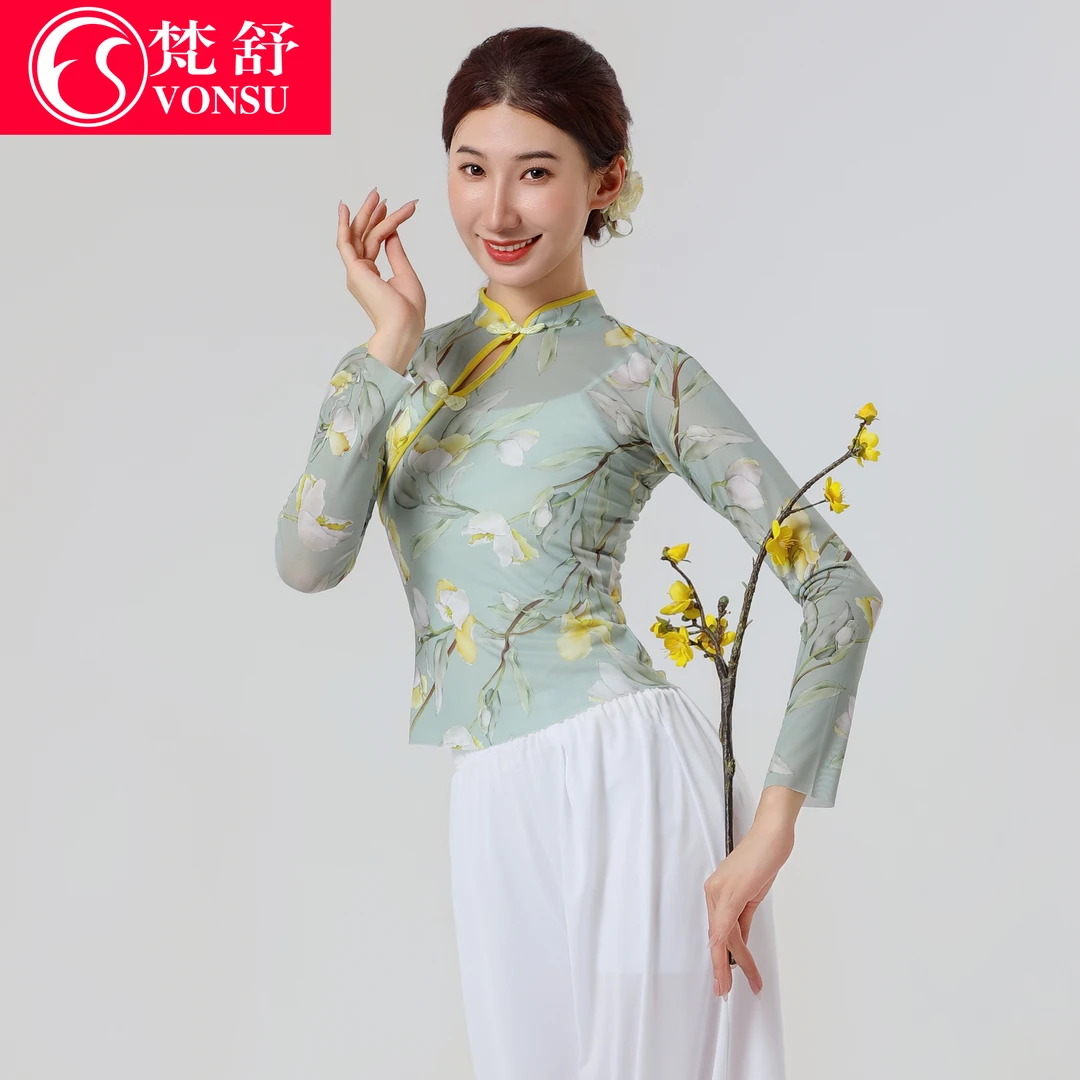 梵舒长袖网红短款复古国风印花女民族花色上衣XS32862花雨