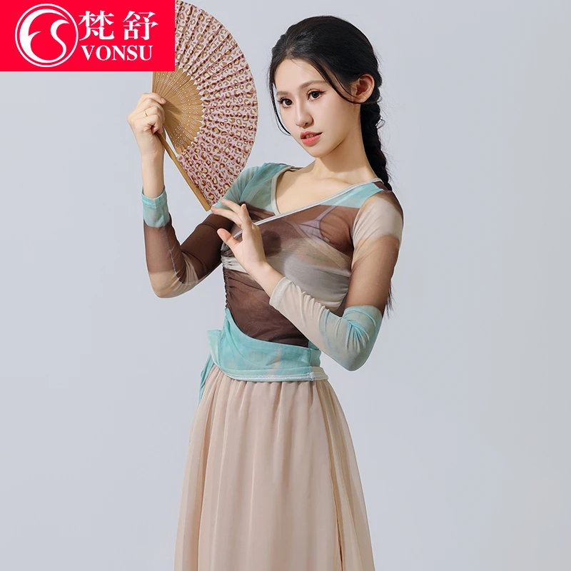 梵舒夏季新款休闲纱衣古风练功服上装修身舞服时尚女士纱衣XS3162