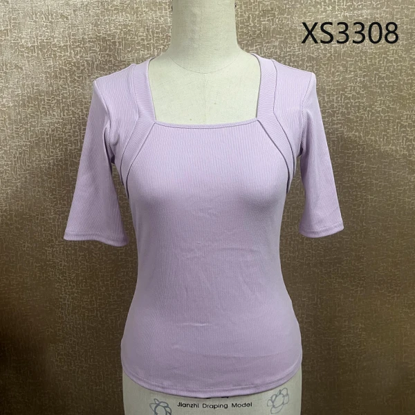 梵舒时尚夏季女士上衣不规则修身设计师款百搭休闲上衣XS3308