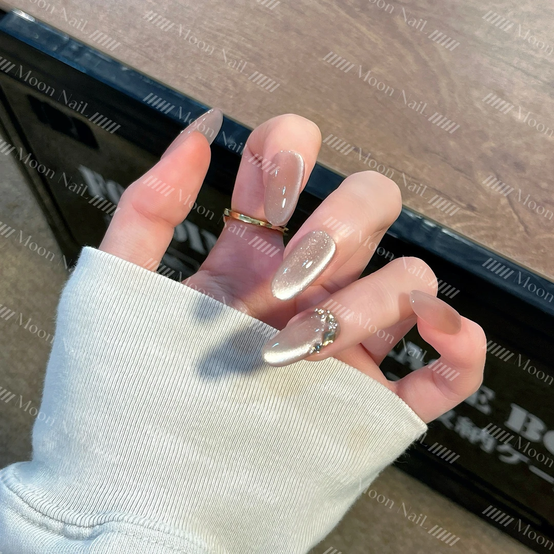 [明月引]显白高级优雅猫眼纯手工穿戴甲美甲贴片