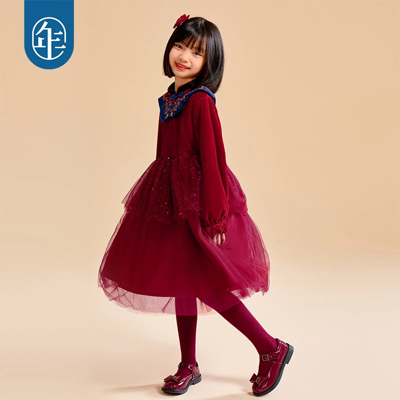 年衣女童连衣裙秋冬新款中大童女宝宝拜年服洋气纱裙公主裙拜年服