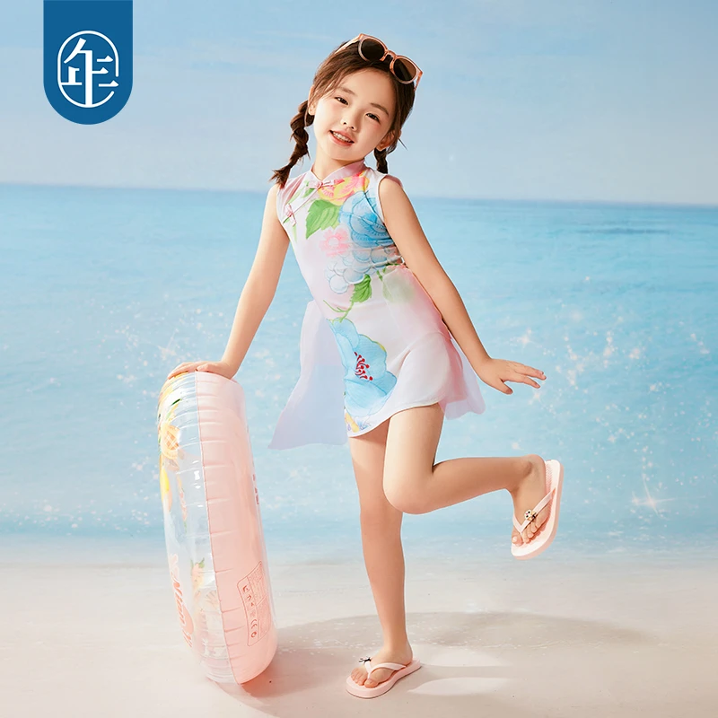 年衣童装女童分体泳衣夏款宝宝高颜值中式国风女孩旗袍泳装套装