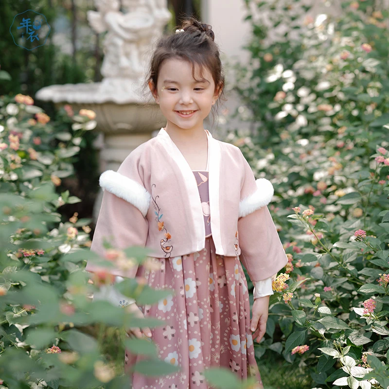 年衣童装GeoGeo同款西畔汉服套装秋冬汉服儿童外套马甲连衣裙套装