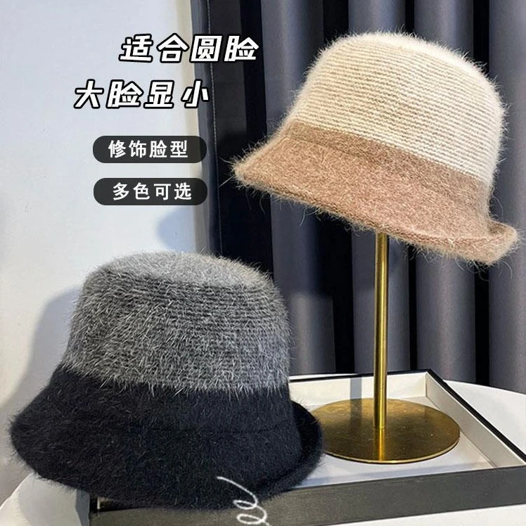 秋冬季卷边气质优雅渔夫帽子女羊、兔毛绒设计感百搭显脸小