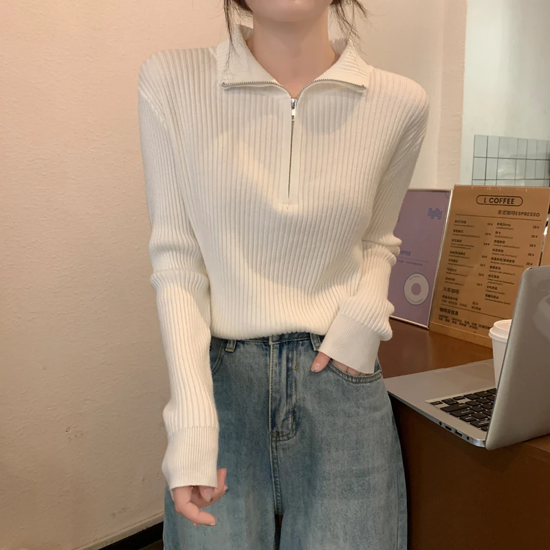 秋冬季2025新款内搭长袖打底针织衫上衣设计感小众拉链高领毛衣女