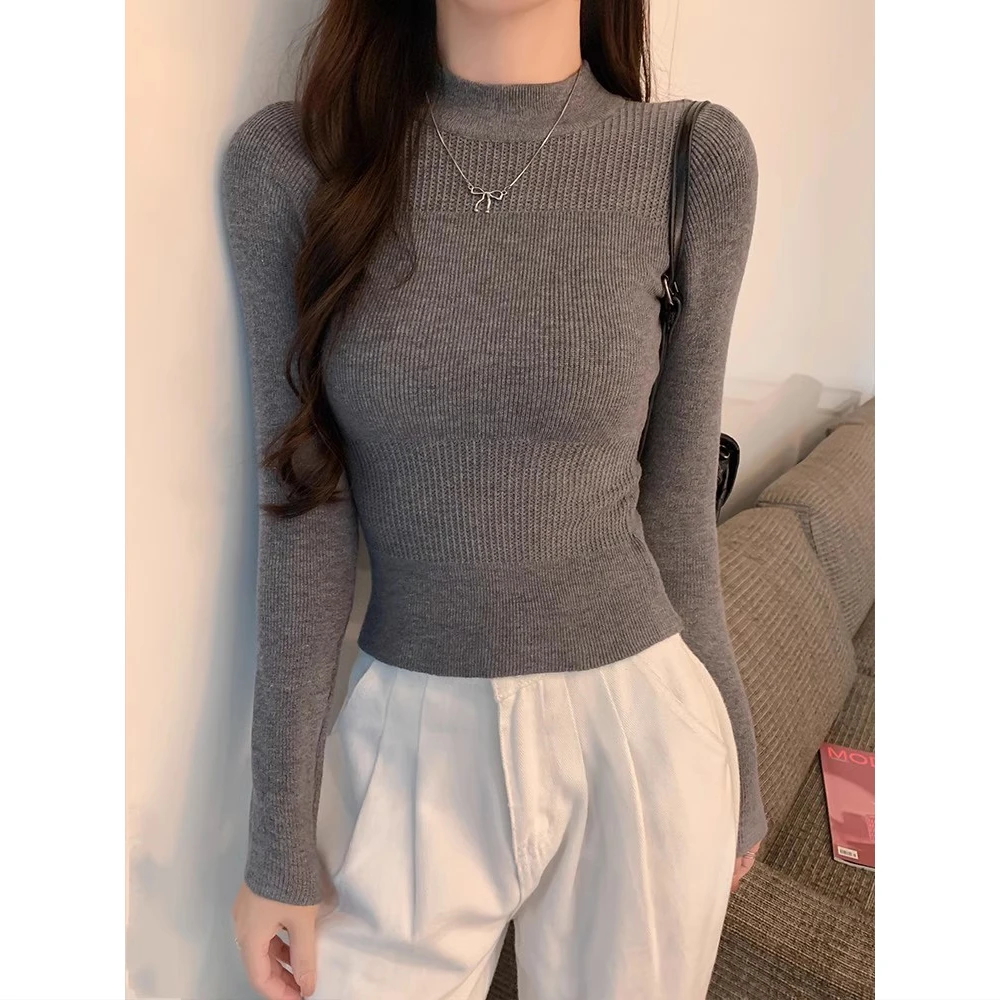 秋冬2025新款修身短款内搭长袖打底针织衫毛衣女欧货爆款小衫上衣