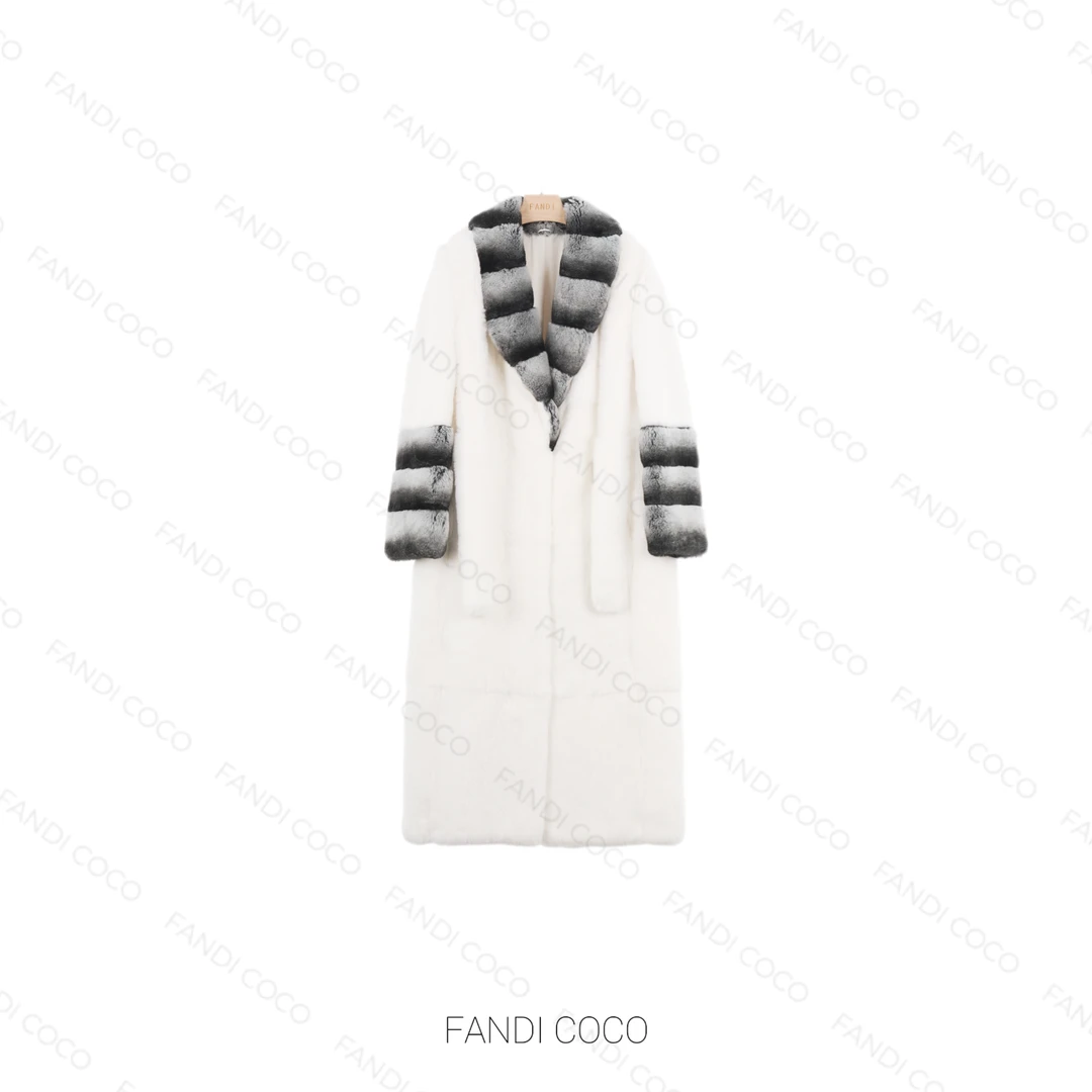 FANDI COCO “龙猫” T-12221长款进口雷克斯兔毛轻奢外套