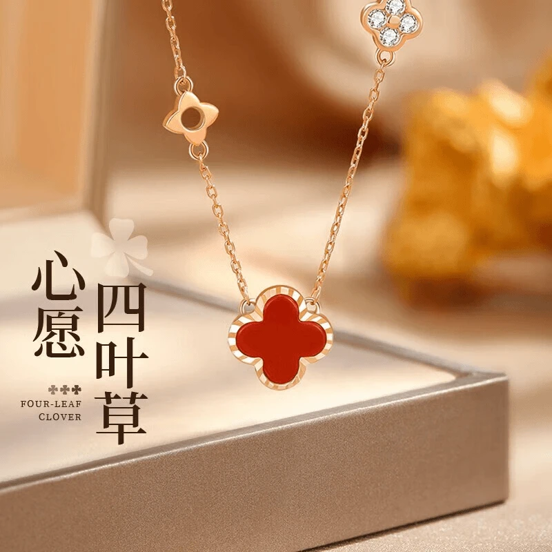 坠链均足银 经典四叶草吊坠足银项链女生轻奢生日七夕礼物送女友