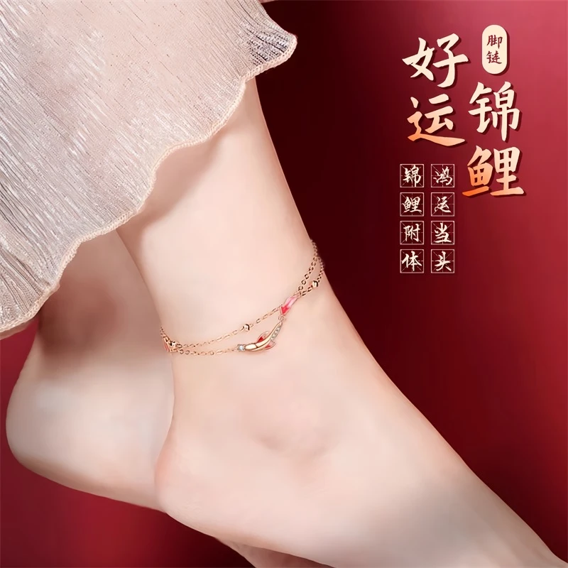 925银脚链 好运锦鲤纯银脚链女生2025新款性感足链生日礼物送女友