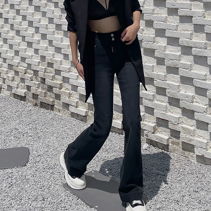 若曼莲春秋修身显瘦微喇叭低腰小个子24年冬季百搭新款牛仔裤