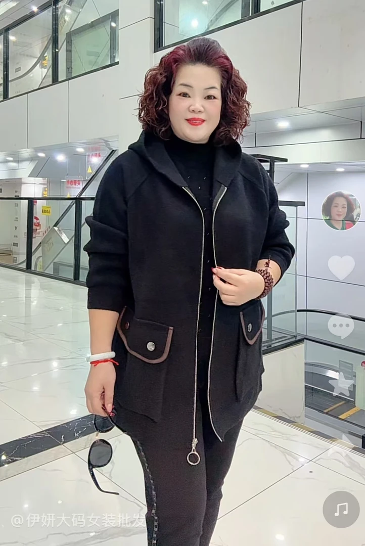 外套双面绒黑色668长袖2024网红大码时尚款妈妈装百搭休闲高品质