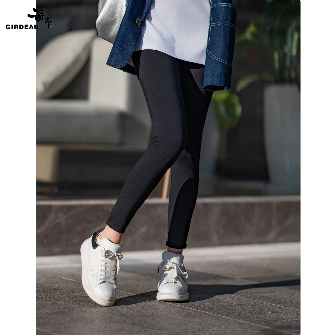 GIRDEAR/哥弟休闲时尚百搭紧身显瘦黑色打底植绒鲨鱼裤女 1100383