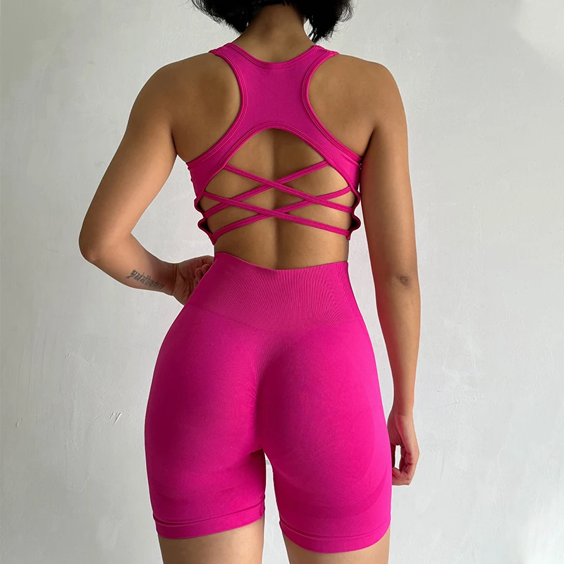 欧美蜜桃高腰提臀健身套装女聚拢美背瑜伽服速干跑步紧身运动两件