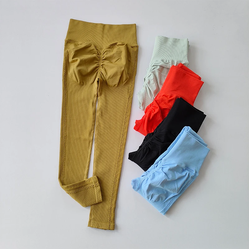 新款欧美蜜桃臀瑜伽裤女透气高腰吸湿排汗训练提臀跑步运动健身裤