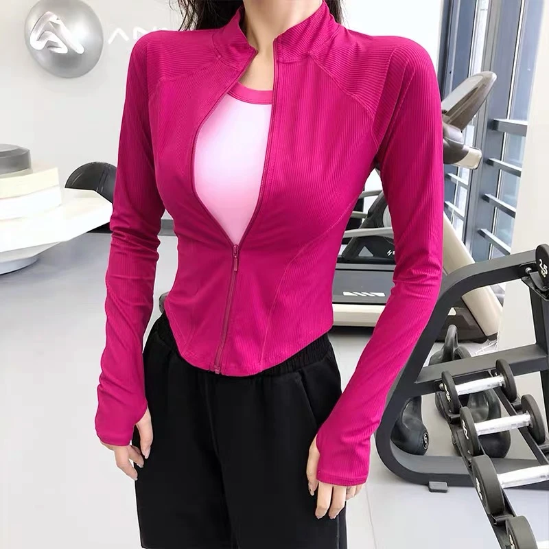 瑜伽服秋冬裸感运动上衣女修身显瘦跑步长袖紧身立领速干健身外套