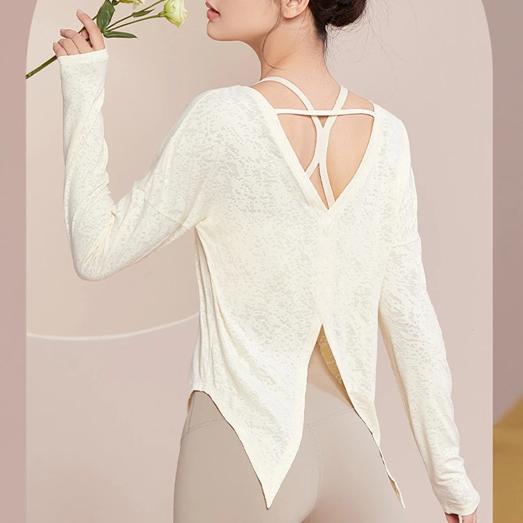 开叉运动上衣女宽松跑步罩衫速干T恤大码健身胖MM长袖瑜伽服秋冬