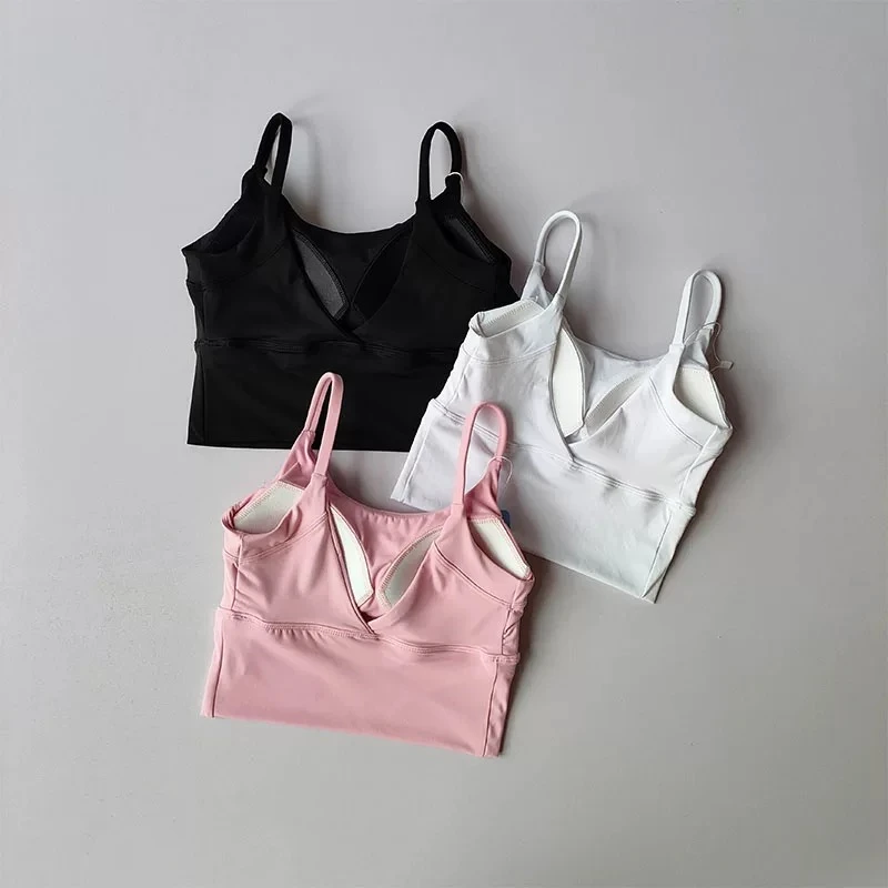 吊带V领美背聚拢运动内衣女跑步防下垂固定胸垫速干训练健身文胸