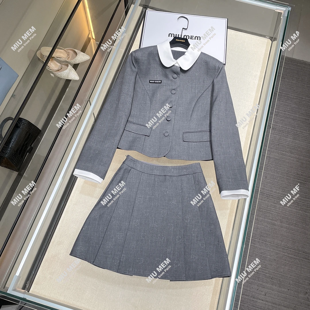 MIUMAJE【知性套装】秋季小香风翻领撞色外套+半身裙套装 DY5051