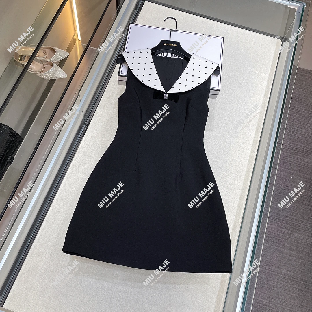 MIUMAJE气质波点拼接千金韩版收腰短袖连衣裙DY4223
