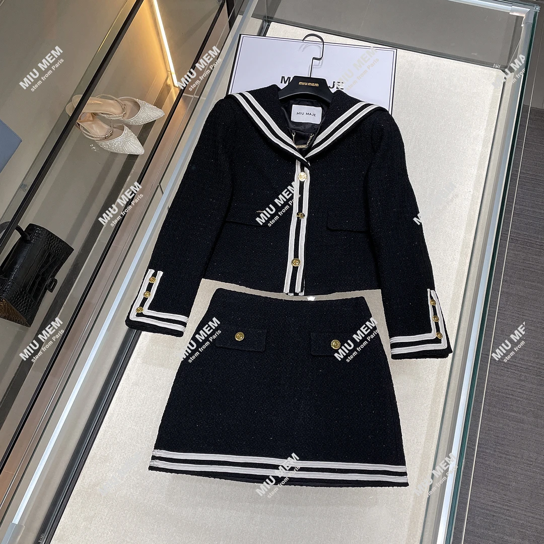 MIUMEM【夜未眠】秋冬撞色长袖减龄洋气时尚韩版海军领套装DY4878