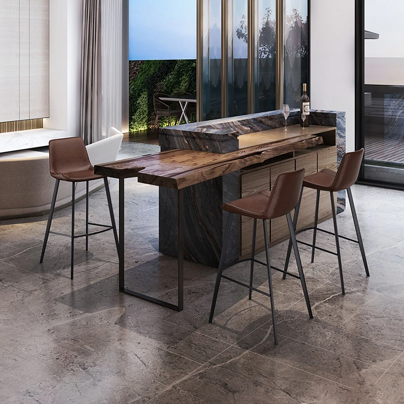 和顿 牛皮吧台椅真皮家用高脚凳酒吧椅靠背北欧轻奢现代简约731