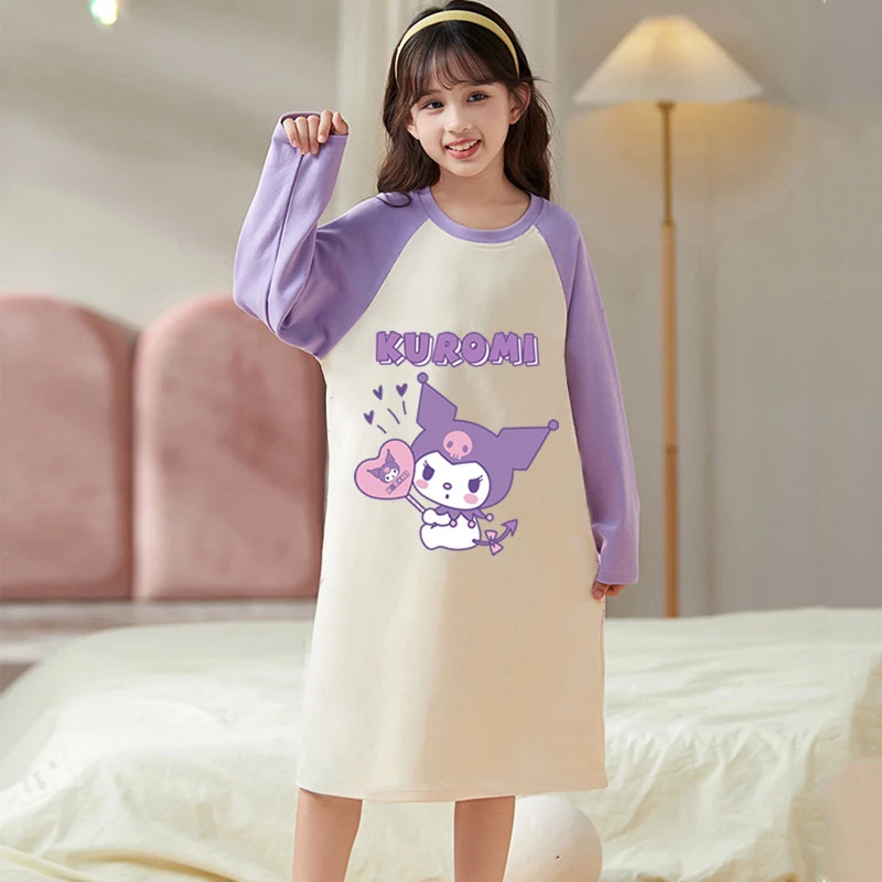 6656  100棉 纯棉 库洛米春秋长袖睡裙