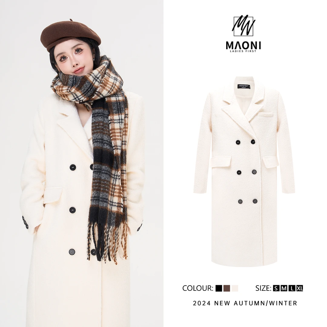 毛妮Peshe【韩系氛围感】2025秋冬高级感气质中长款大衣外套女D9858