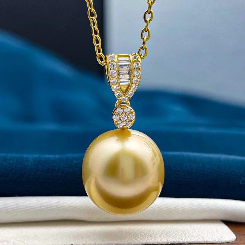 金色12-13mm南洋金珠海水珍珠吊坠925银单颗不含项链多样性发一