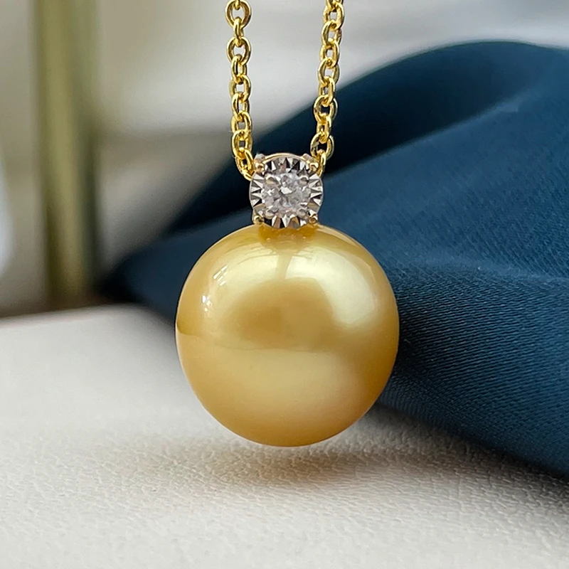 11-12mm18k金经典戴妃款南洋金珠吊坠海水珍珠不含项链多样性发一