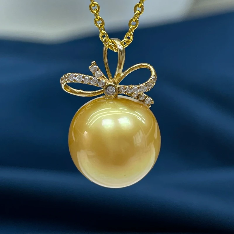 12-13mm浓茶金18k蝴蝶结款南洋金珠海水珍珠不含项链多样性发一