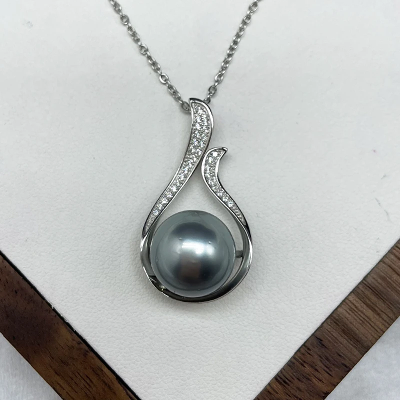 12-13mm大溪地黑珍珠吊坠海水不含项链925银多样性发一