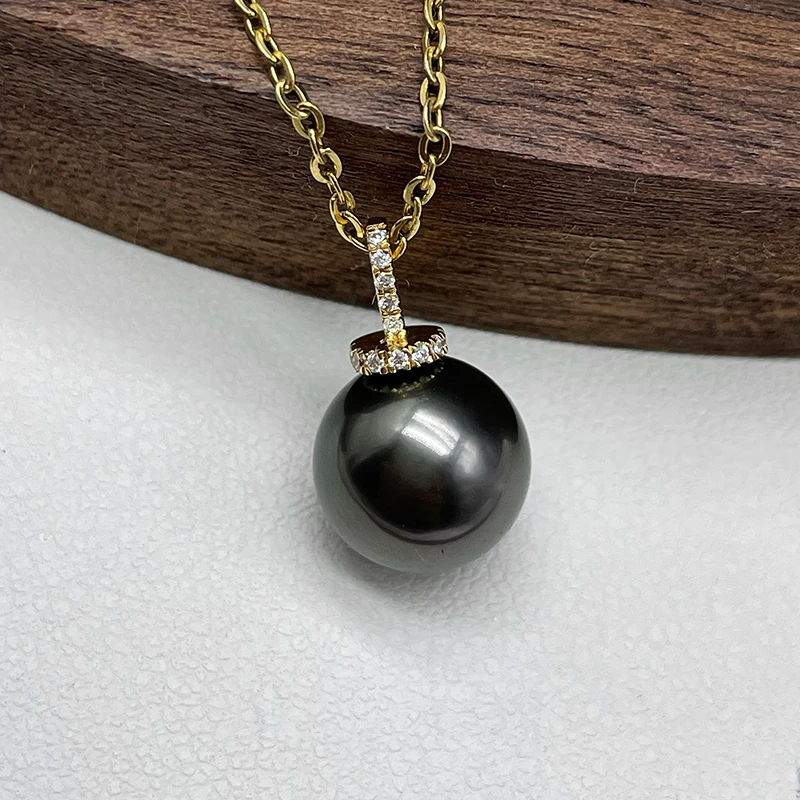 9-13mm奶瓶款18K金大溪地黑珍珠吊坠海水单颗不含项链多样性发一