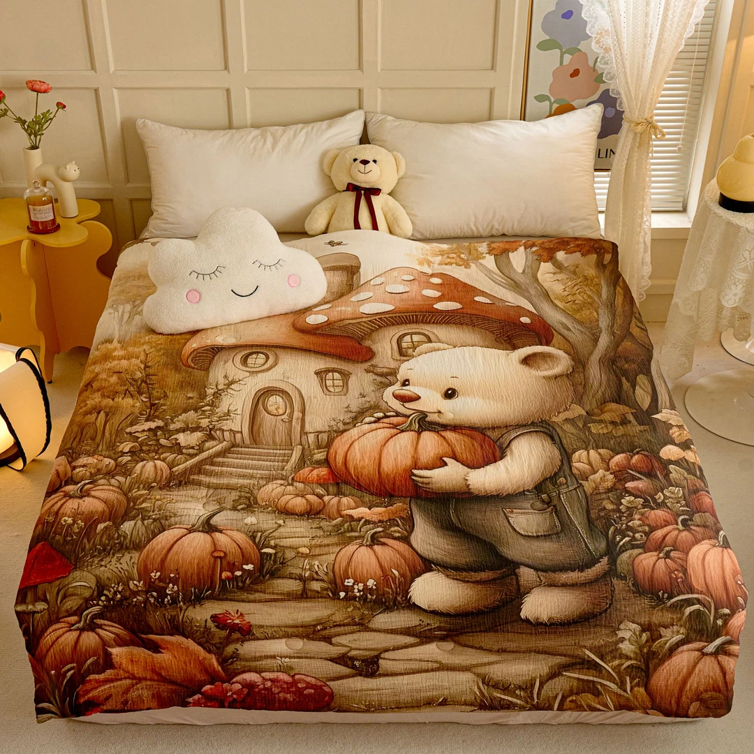 【蘑菇屋-小熊】纯棉皱布秋冬被150*200cm
