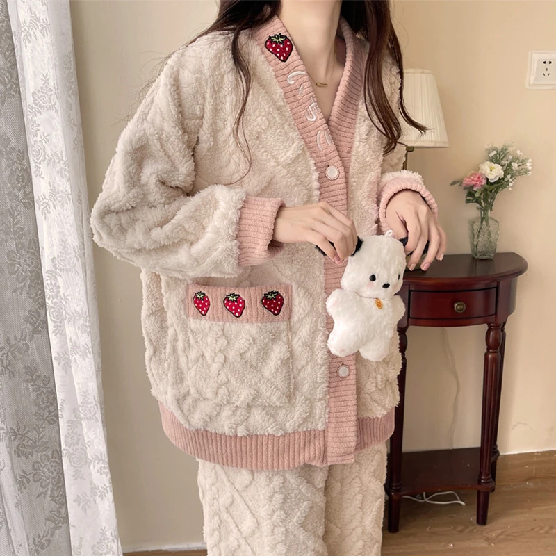【工厂直销】珊瑚绒睡衣女秋冬季加厚加绒甜美少女风家居服套装