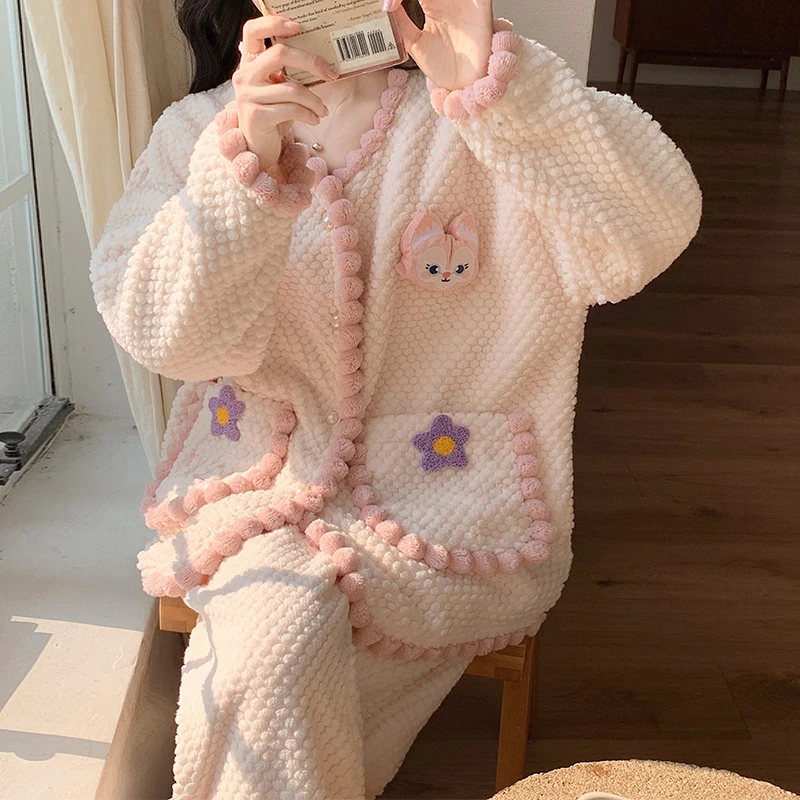 【工厂澈柜】珊瑚绒秋冬款睡衣女加绒加厚甜美可爱家居服套装