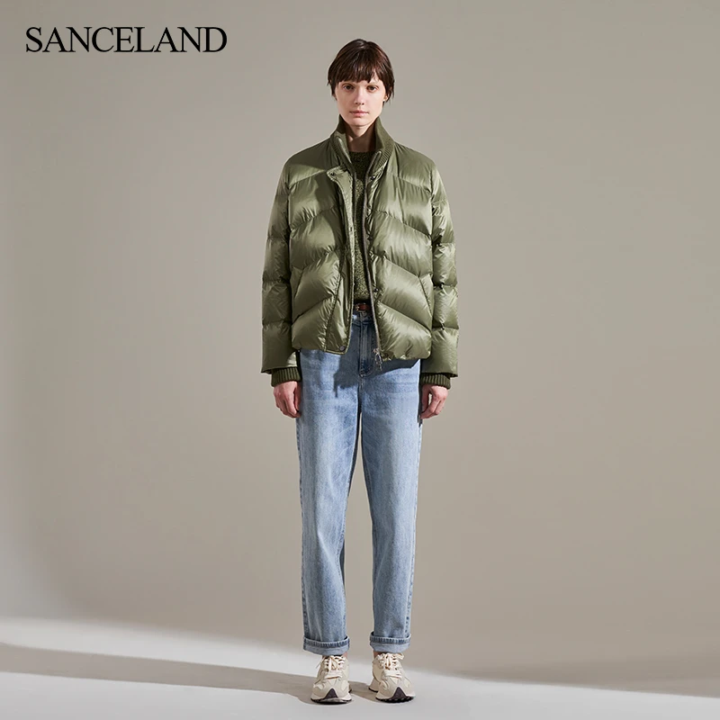 SANCELAND/三石一澜冬新品短款立领白鹅绒羽绒服外套SH48101058