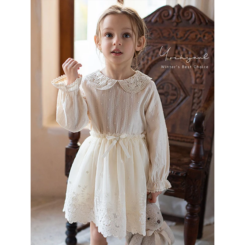 幼悠【清水芙蓉】春季儿童洋气百搭娃娃衫女童蕾丝翻领童装C2929