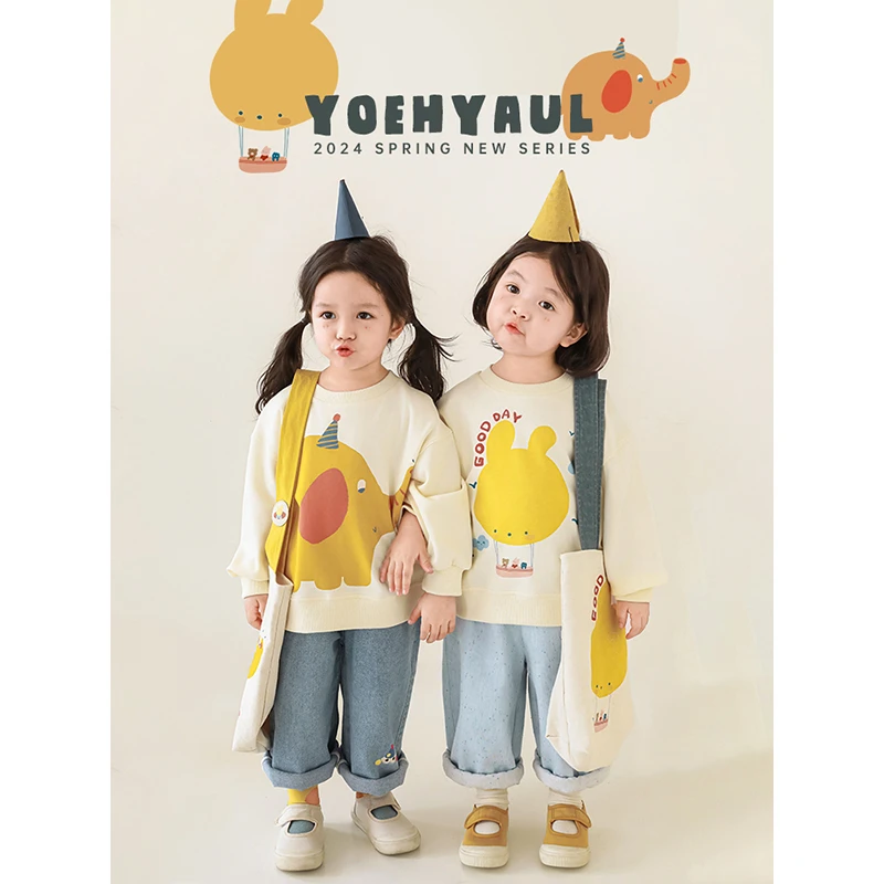 幼悠【童趣乐园】春一波女童卡通涂鸦 休闲舒适洋气落肩卫衣 LN0005