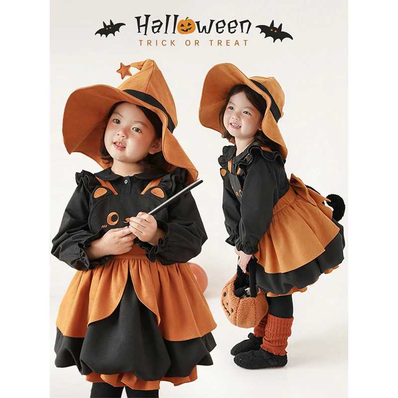 清 YOEHYAUL/幼悠【万圣狂欢】冬三波万圣洋气女童吊带花苞裙D3864