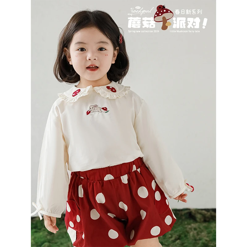 幼悠【蘑菇派对】春一波儿童洋气百搭上衣女童卡通时尚衬衫 C2926