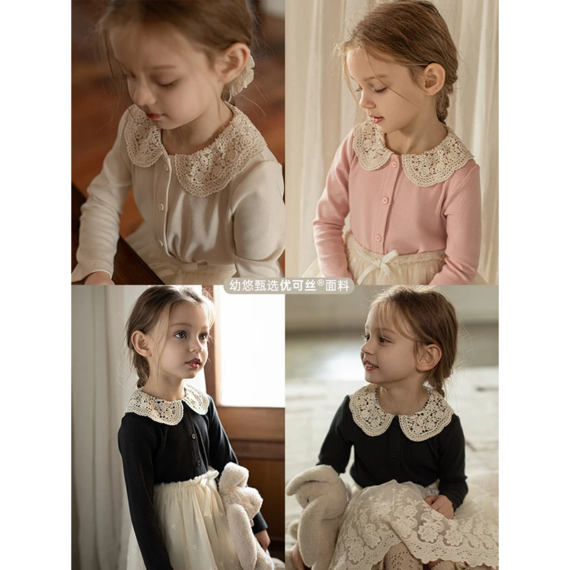 幼悠【浪漫春天】春一波女童蕾丝翻领 玲珑小巧修身百搭T恤 LC0131