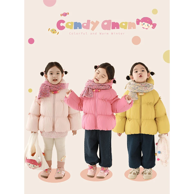幼悠女童蝴蝶结糖果棉服外套女宝宝衣服秋冬款儿童潮牌服装D3781