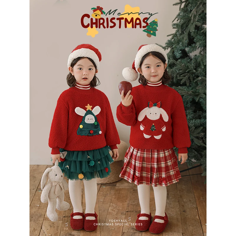 【反季特卖】幼悠女童圣诞节加绒加厚卫衣小宝宝衣服儿童服装D3778