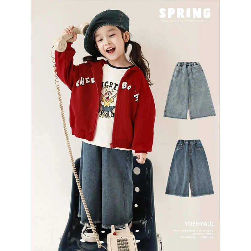 幼悠春一波儿童韩版洋气 时尚百搭直筒牛仔休闲春秋裤子 LC0103