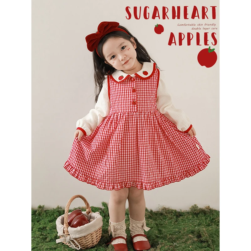 幼悠女童春装田园风套装儿童甜美连衣裙娃娃领衬衫背心裙子WC0006