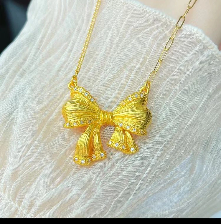 铜合金项链 【高品质】大蝴蝶结项链镶钻时尚百搭饰品