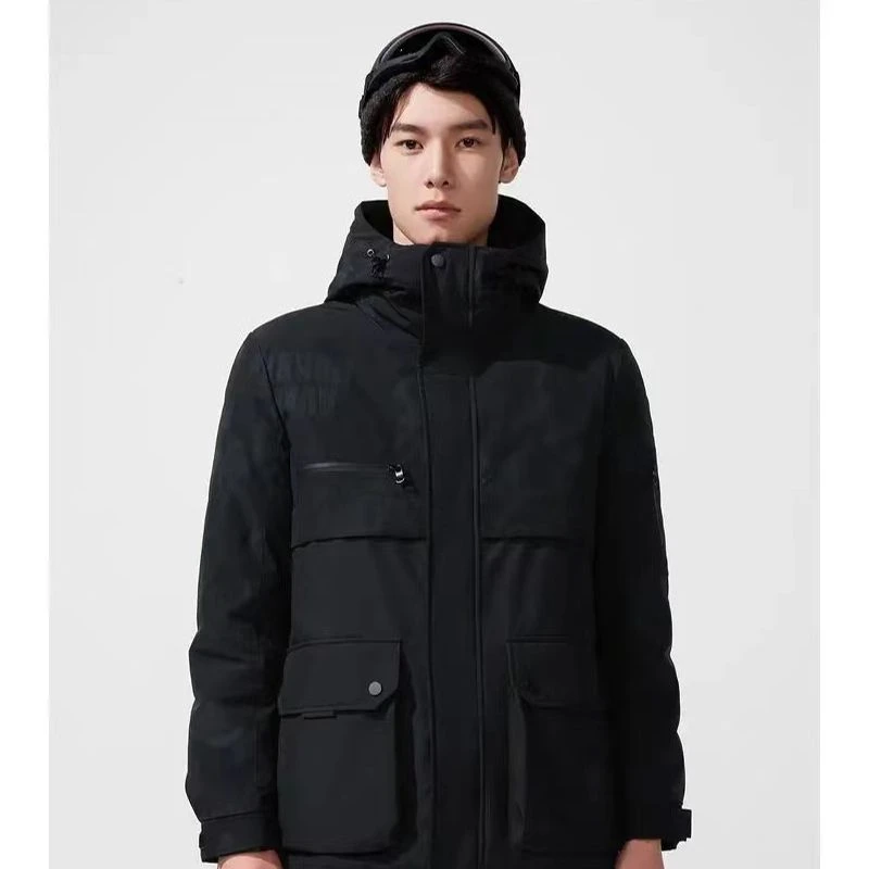 【李生严选】白鸭绒抽绳连帽羽绒服迷彩拼接保暖外套 E043-4D007A