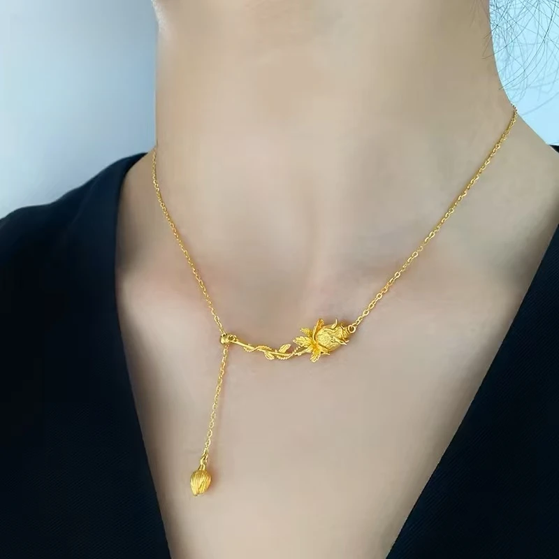 铜合金吊坠 玫瑰花吊坠气质轻奢时尚百搭简约金色精致坠链女士