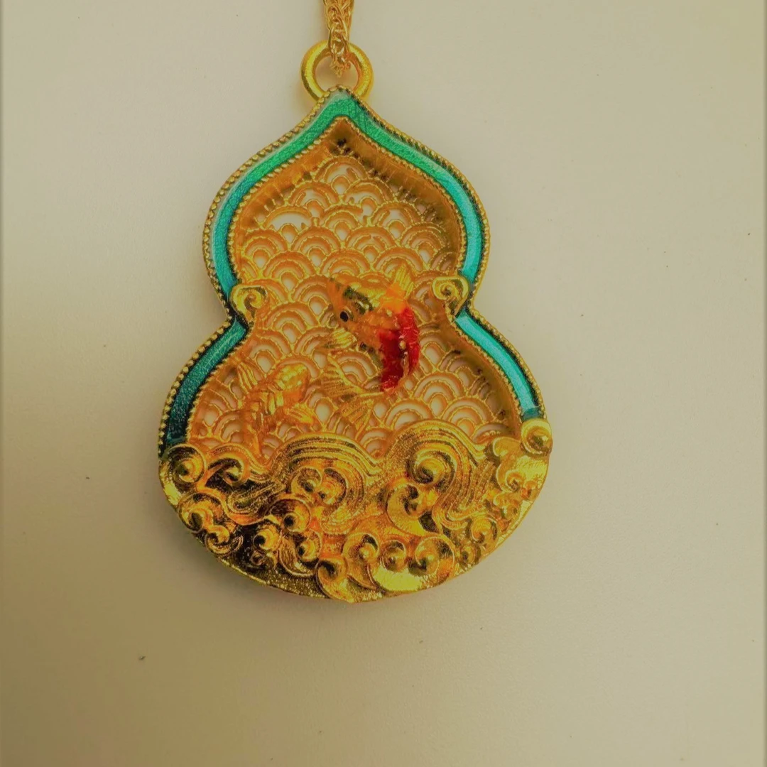 铜合金吊坠 锦鲤葫芦吊坠复古彩色国潮珐琅素款镶嵌古风国风手工