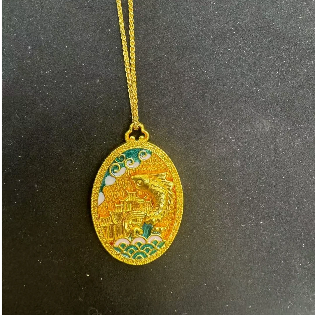 铜合金吊坠鱼吊坠时尚挂坠传承精美手工中古复古镶嵌编制绳貔貅